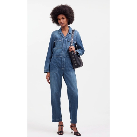 Madewell Denim Utility Coverall Jumpsuit Medium Dewitt Wash Long Sleeve NWT - Picture 1 of 14